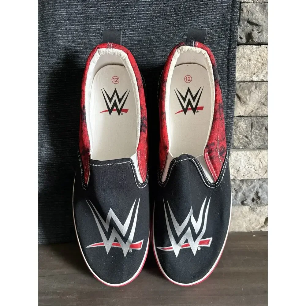 WWE Ground Up Men’s Slip On Canvas Shoes Sneakers Slippers Size 12 Black Red